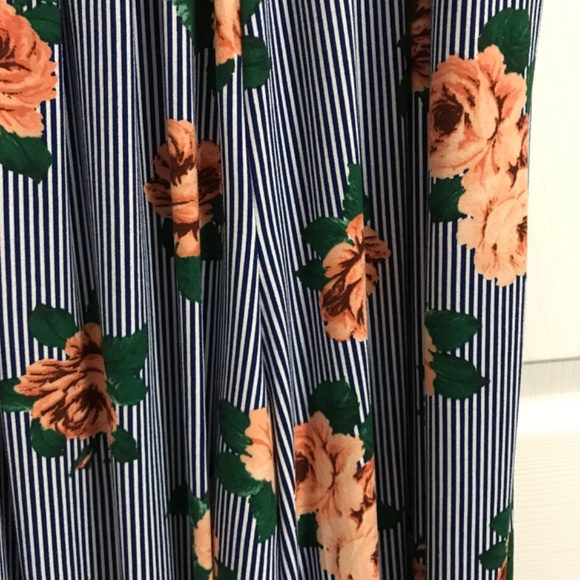 Streetwear Society Floral Stripe Wide Leg Jumpsuit M/L White Blue Orange Green - Picture 8 of 9